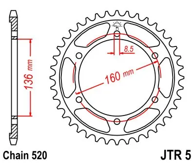 Ocelová řetězová rozeta JT Sprockets JTR 5-43 Aprilia/BMW/Beta/Gilera/Husqvarna Actieprijs