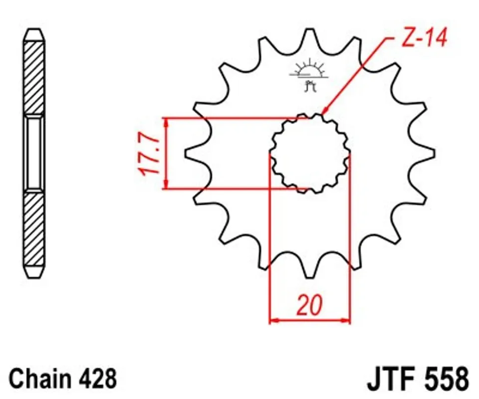 Fabrieksprijs Řetězové kolečko JT JTF 558-20 20 zubů, 428