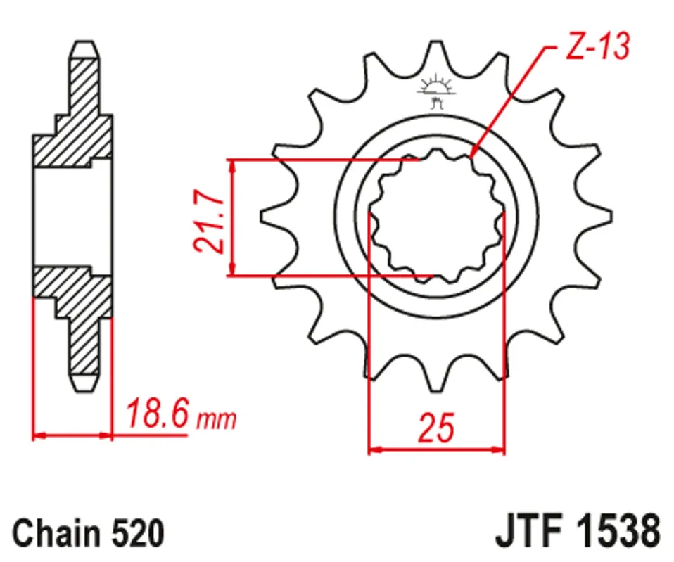 Řetězové kolečko JT JTF 1538-15 15 zubů, 520 Speciale Aanbieding