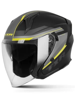 TXR Otevřená helma na motorku City černo-šedo-fluo žlutá S Laatste Kans